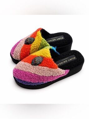 NWT Kurt Geiger London Kensington Faux Shearling Platform Slippers Rainbow Sz 40